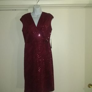 Luxology Deep Red Sequin Wrap Midi Dress